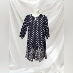 NWOT, LOIS, Navy Blue Viscose Tunic Dress With Pattern, XL